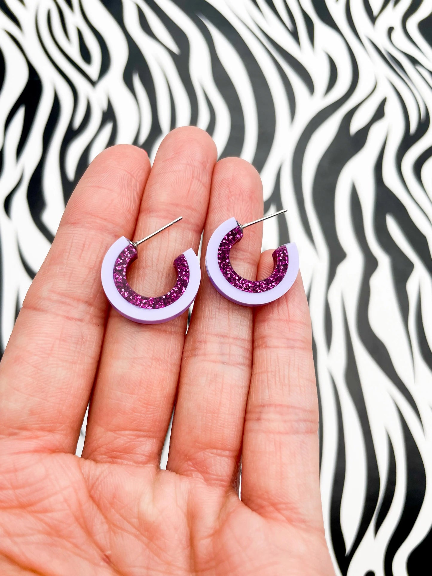 Pastel Lilac and Purple Glitter Striped Acrylic Hoops from Sapphire Frills