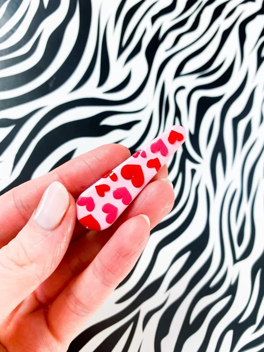 Pink and Red Heart Print Hair Clips from Sapphire Frills
