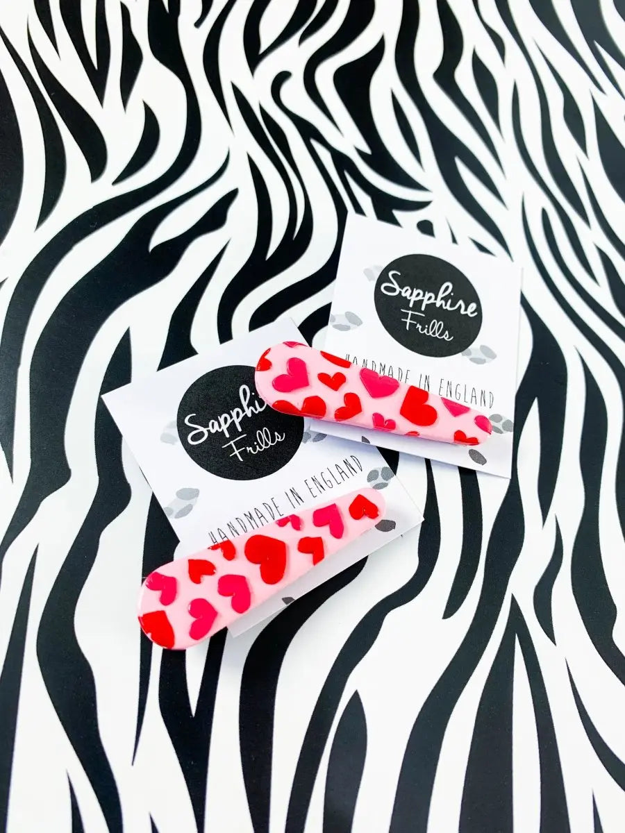 Pink and Red Heart Print Hair Clips from Sapphire Frills