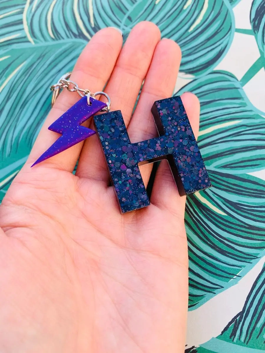 Purplicious Glitter Initial Keyring Sapphire Frills