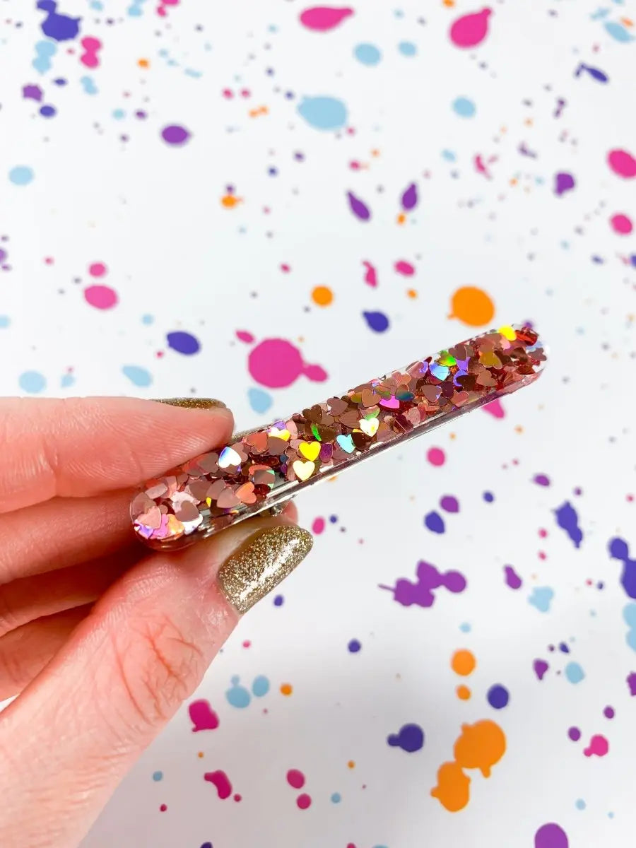 Rainbow Dusky Pink Heart Glitter Hair Clips from Sapphire Frills