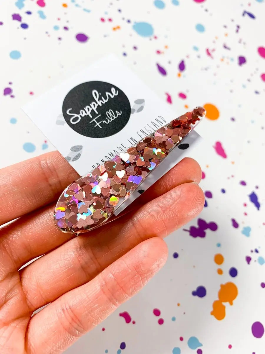 Rainbow Dusky Pink Heart Glitter Hair Clips from Sapphire Frills