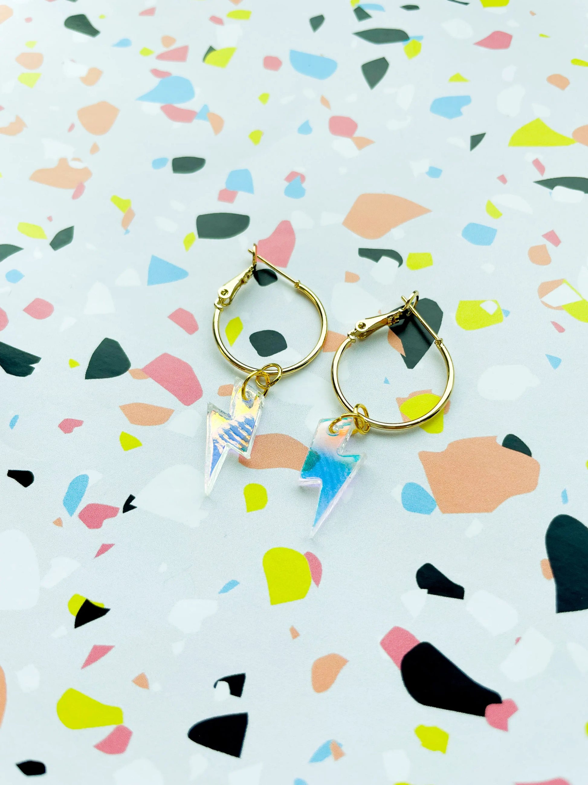 Small Iridescent Shell Acrylic Lightening Bolt Dangle Earrings from Sapphire Frills