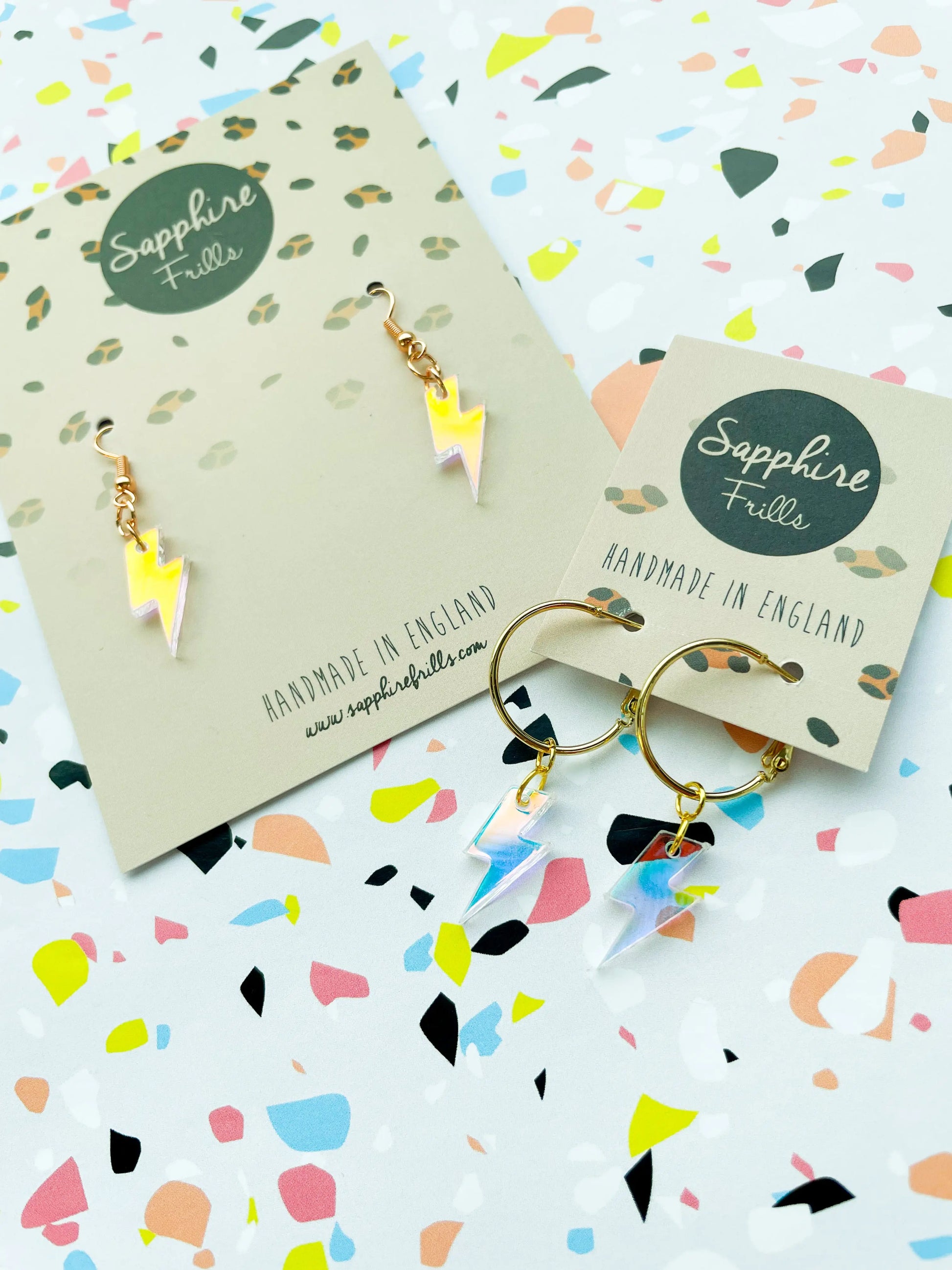 Small Iridescent Shell Acrylic Lightening Bolt Dangle Earrings from Sapphire Frills