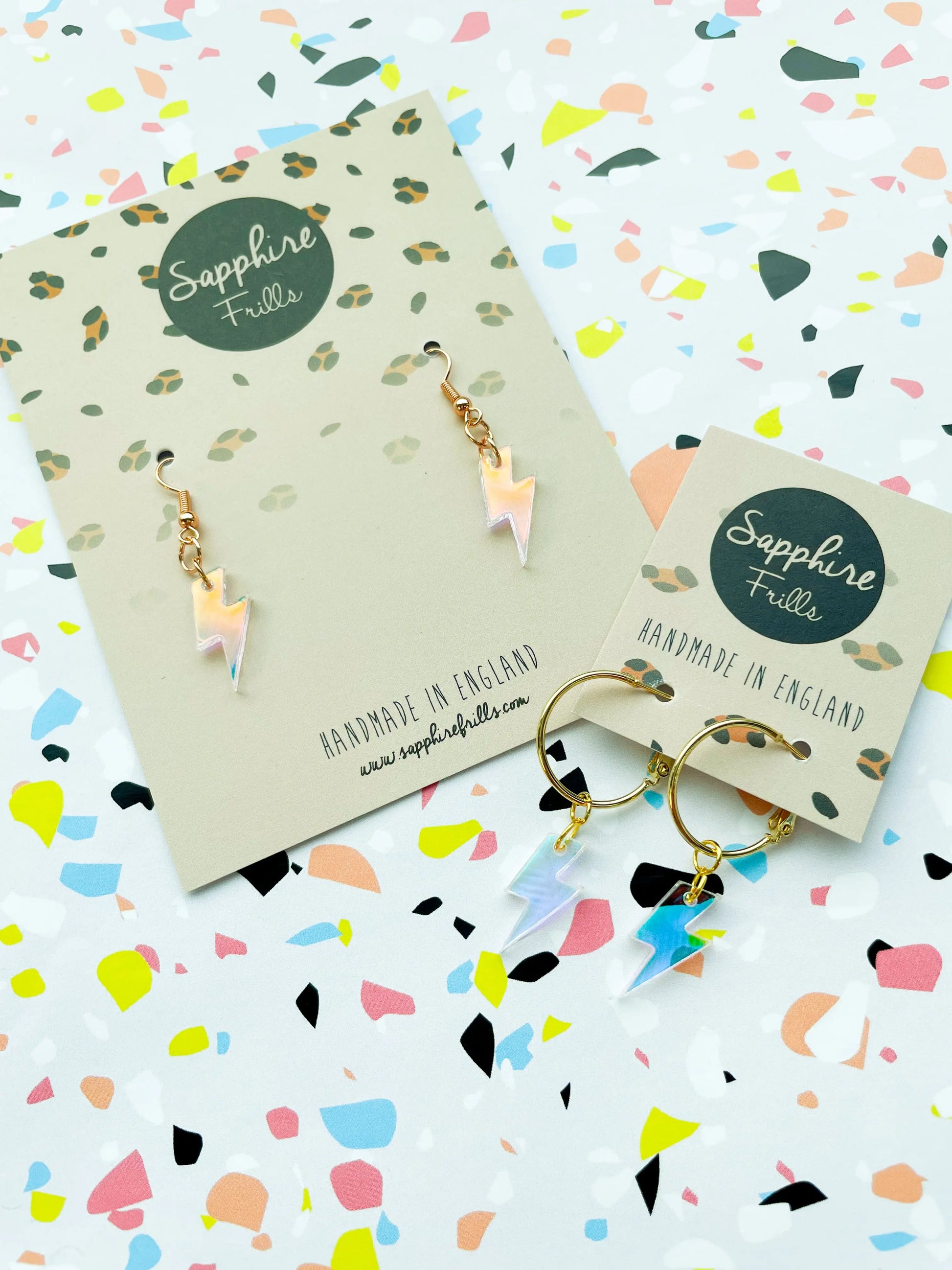 Small Iridescent Shell Acrylic Lightening Bolt Dangle Earrings from Sapphire Frills