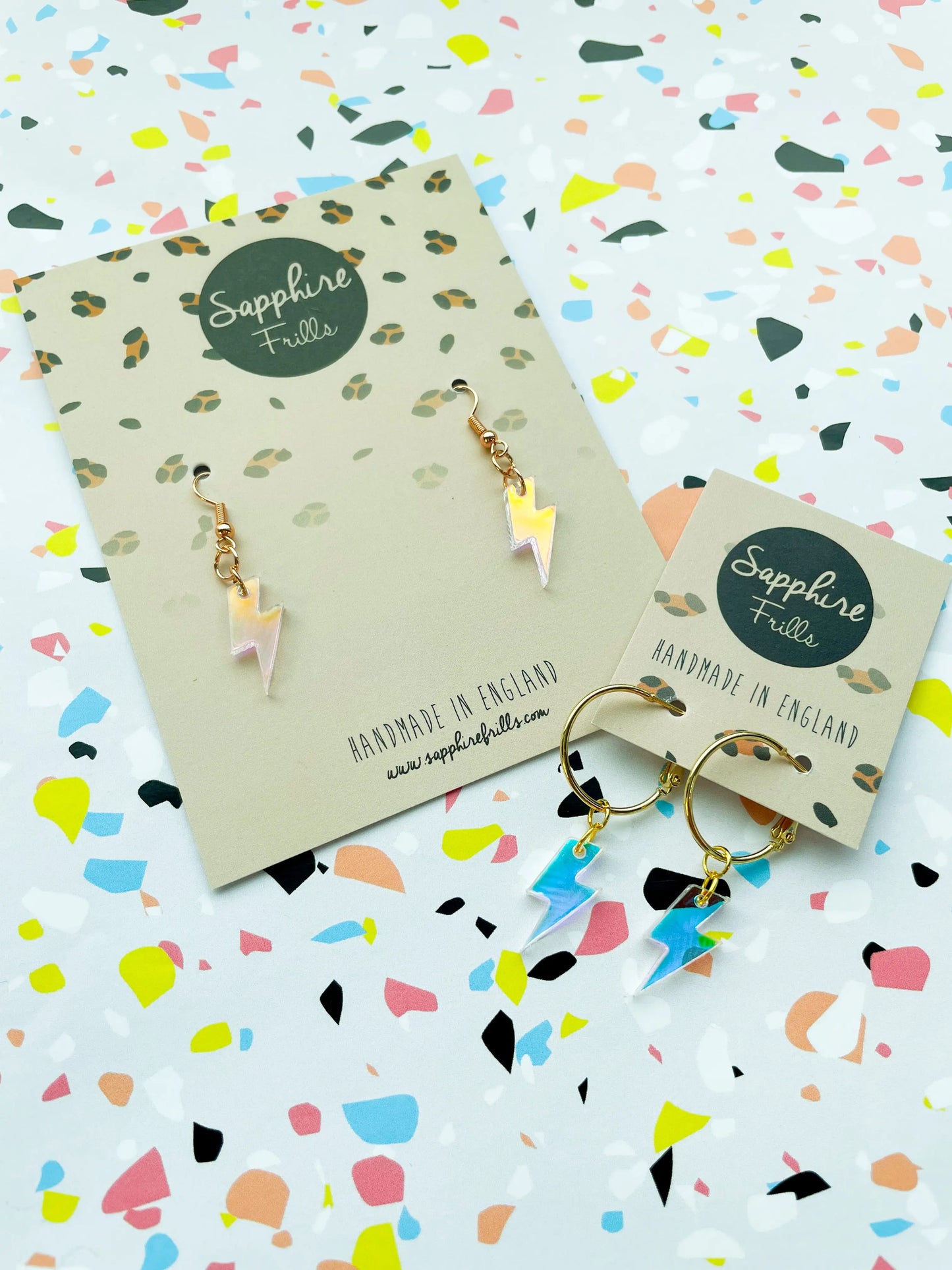 Small Iridescent Shell Acrylic Lightening Bolt Dangle Earrings from Sapphire Frills