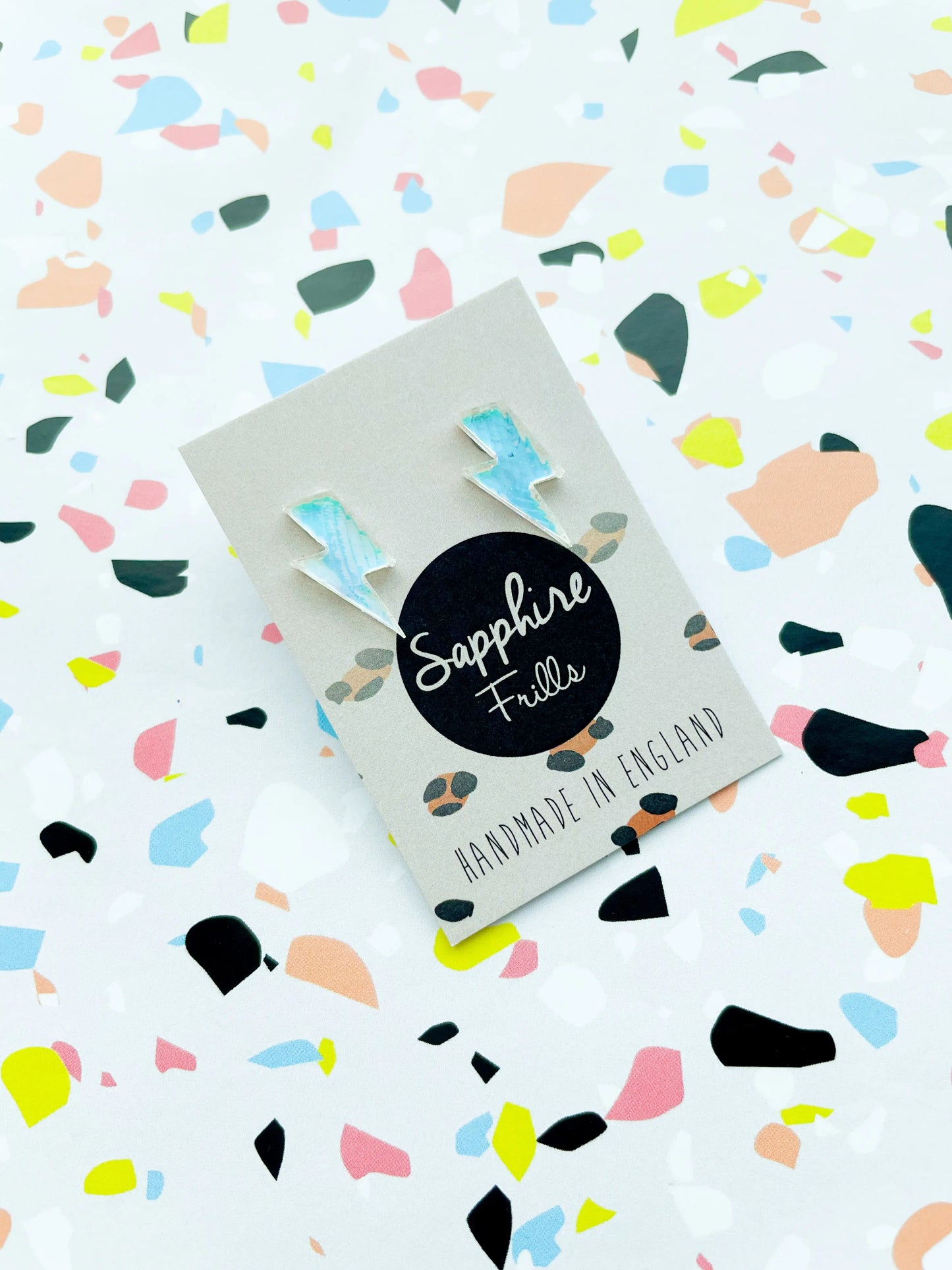 Small Iridescent Shell Acrylic Lightening Bolt Studs from Sapphire Frills