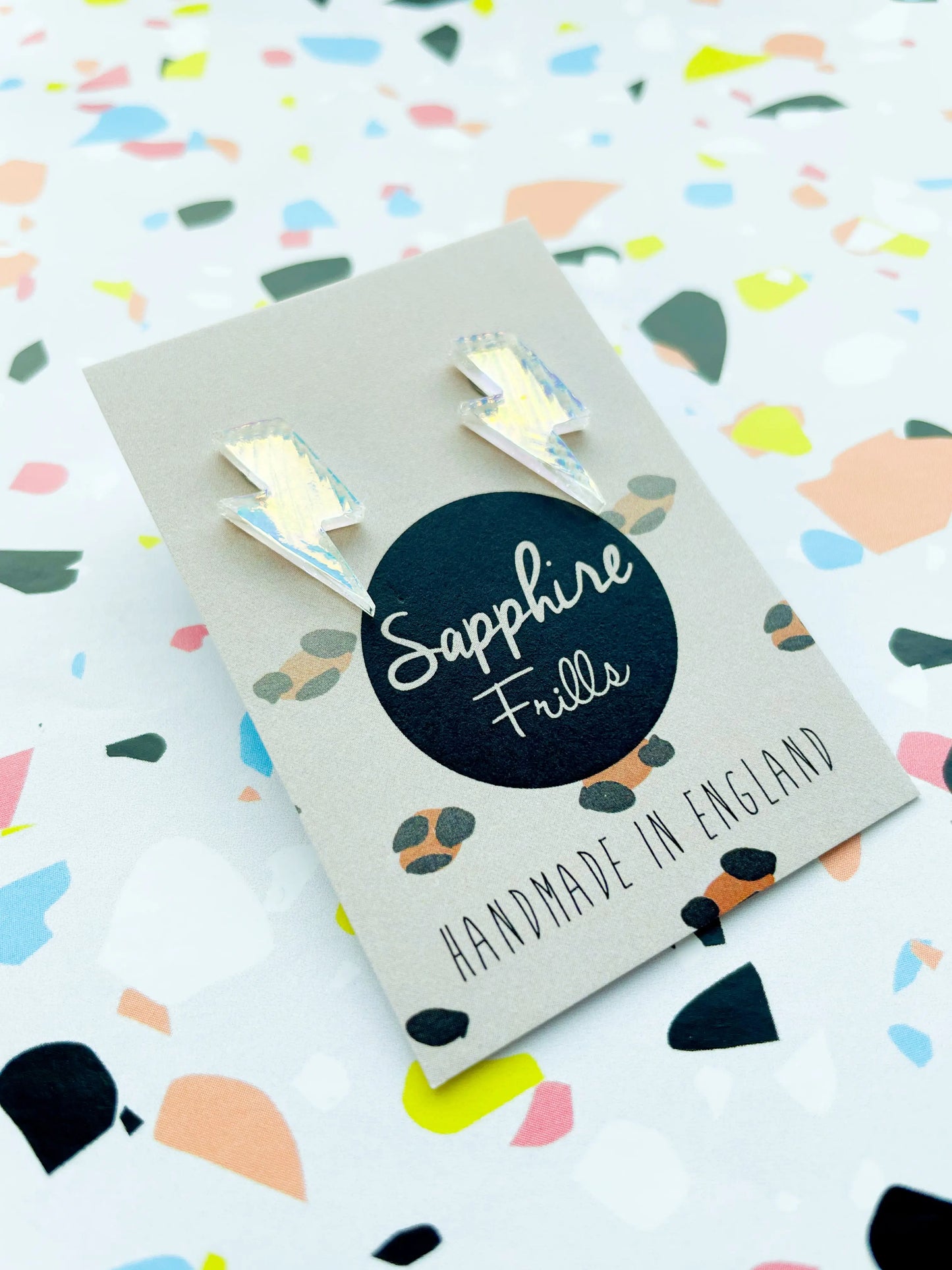 Small Iridescent Shell Acrylic Lightening Bolt Studs from Sapphire Frills