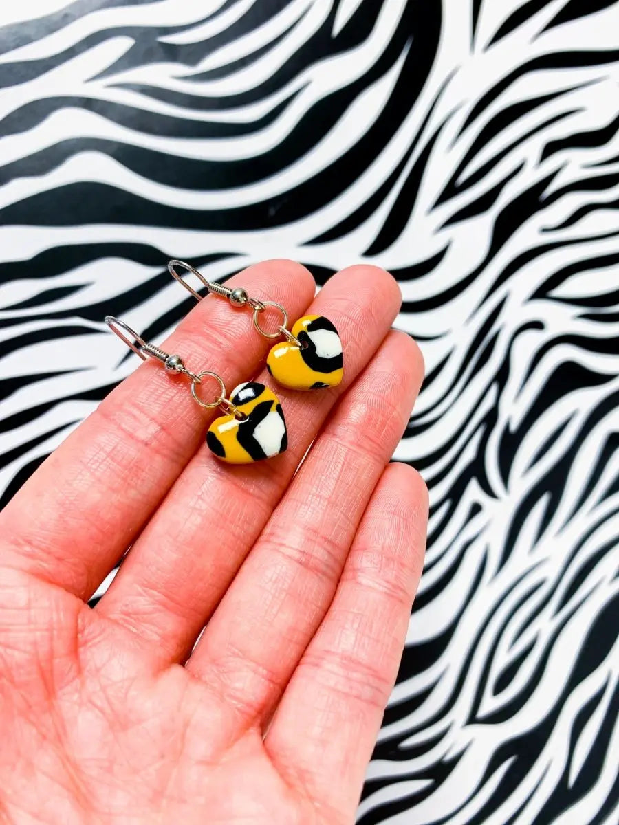 Small Mustard Leopard Print Heart Stud Earrings Sapphire Frills