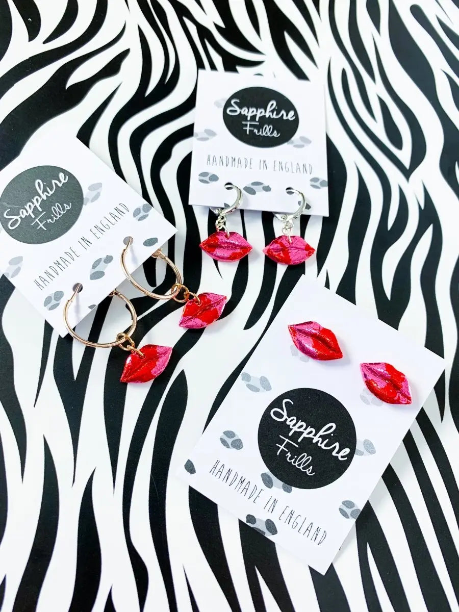 Small Pink and Red Foil Lip Stud Earrings from Sapphire Frills