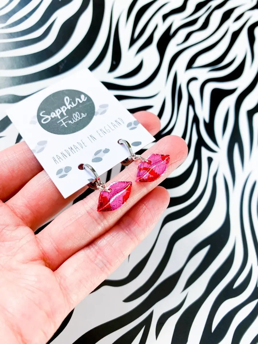 Small Pink and Red Foil Lip Stud Earrings from Sapphire Frills