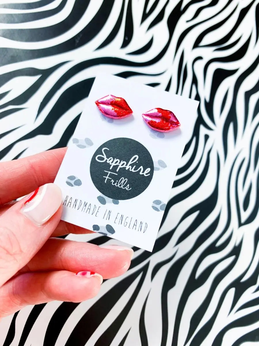 Small Pink and Red Foil Lip Stud Earrings from Sapphire Frills