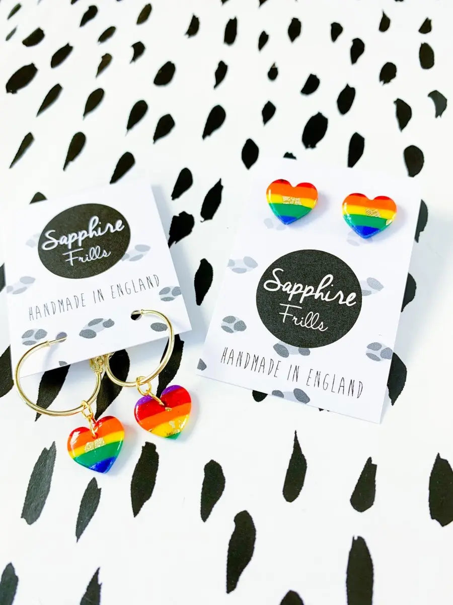 Small Pride Rainbow Stripe Heart Stud Earrings from Sapphire Frills