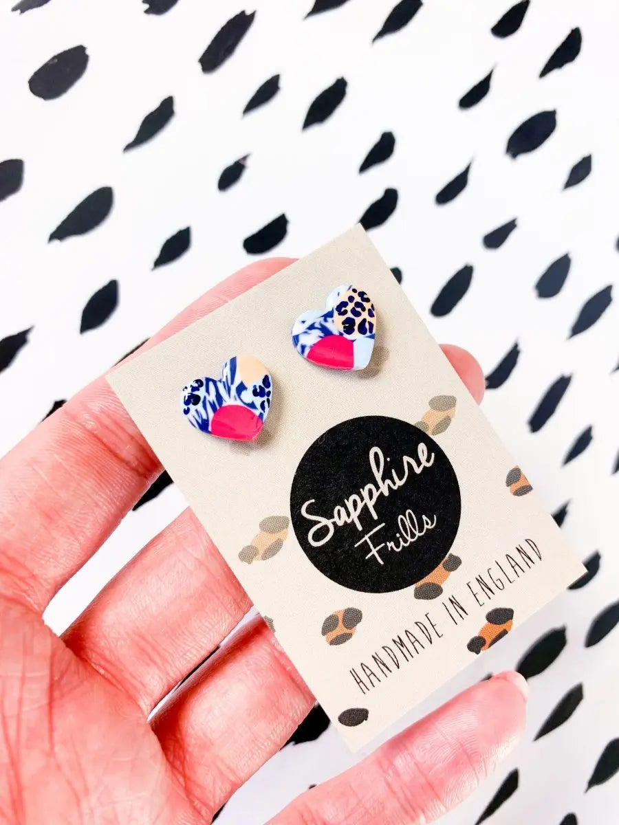 Small Sunset Jungle Leopard Heart Stud Earrings from Sapphire Frills