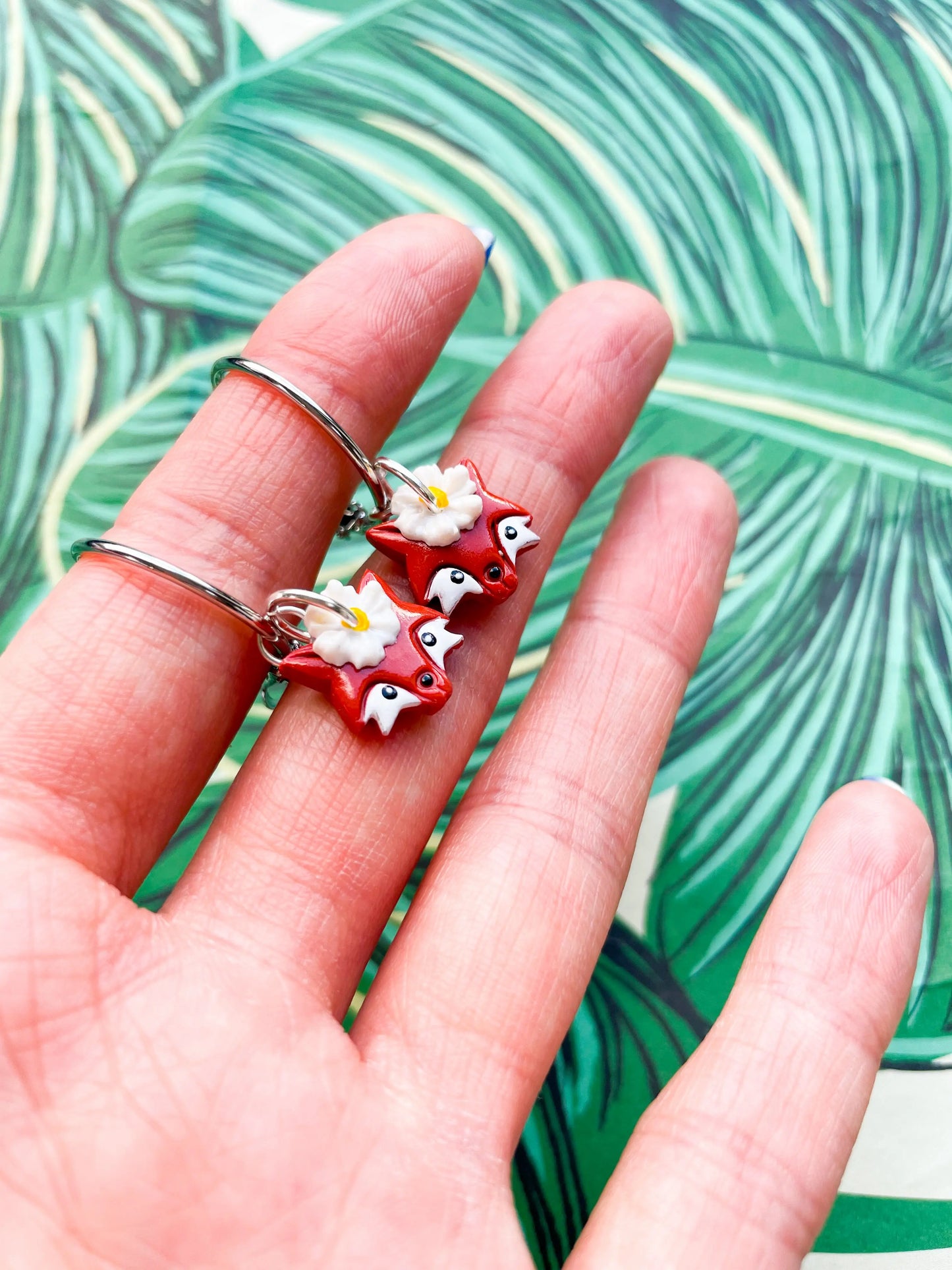 Small White and Yellow Daisy Fox Head Stud Earrings from Sapphire Frills