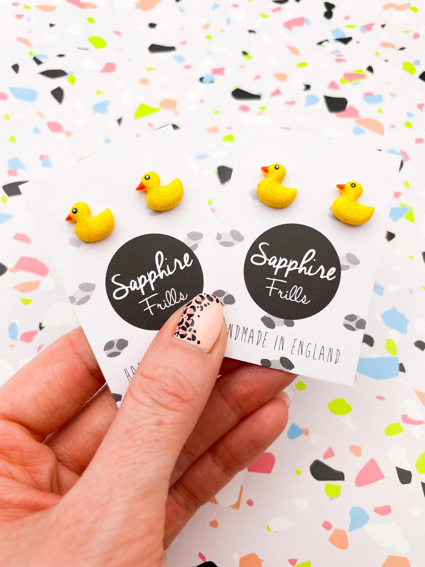 Small Yellow Glitter Duck Stud Earrings from Sapphire Frills
