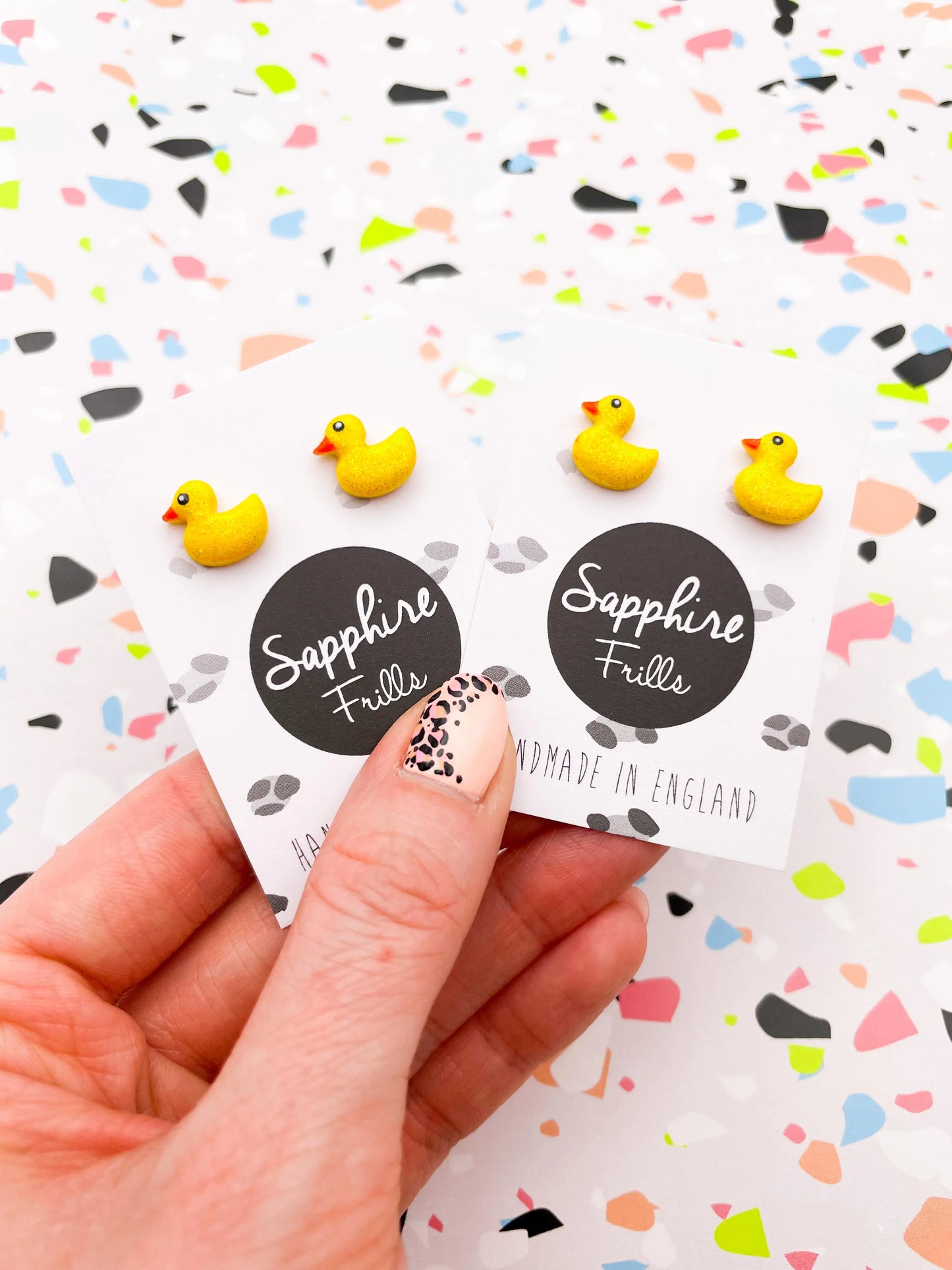 Small Yellow Glitter Duck Stud Earrings from Sapphire Frills