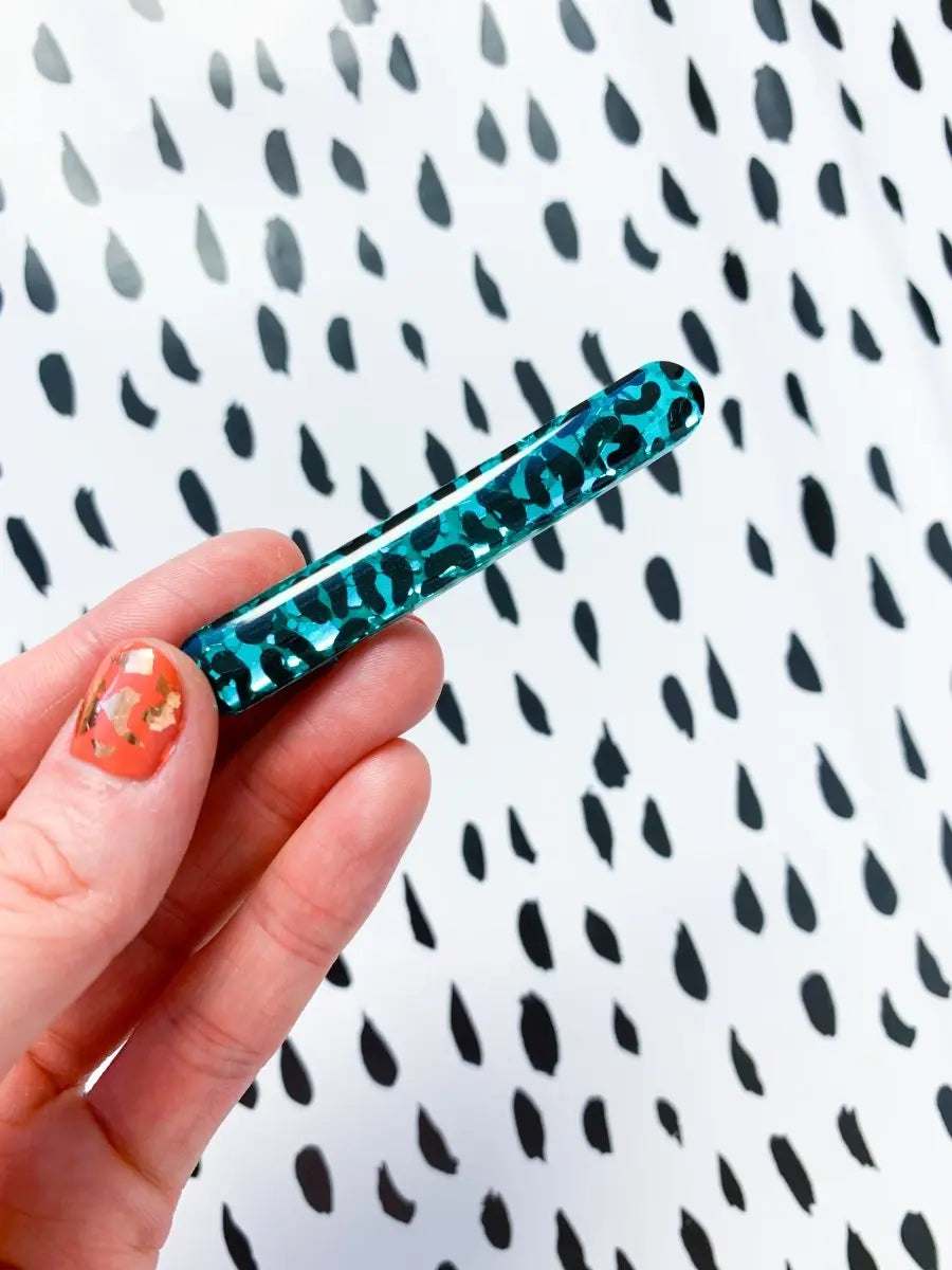 Teal Glitter Leopard Print Hair Clips from Sapphire Frills