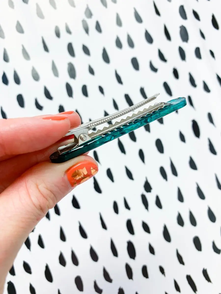 Teal Glitter Leopard Print Hair Clips from Sapphire Frills