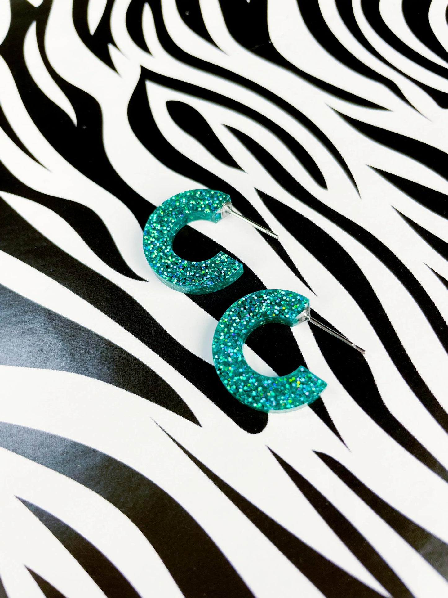 Teal Luxe Glitter Acrylic Circle Hoops from Sapphire Frills