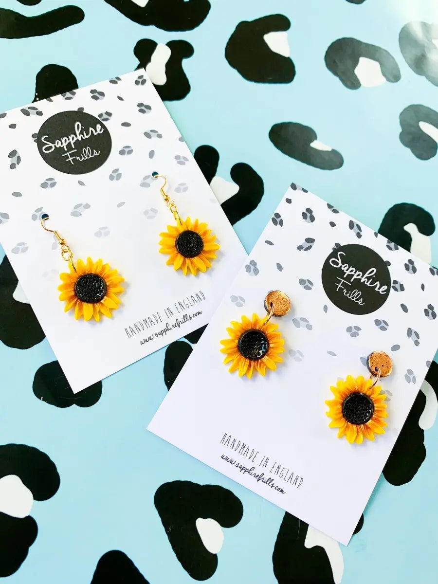 Yellow and Rose Gold Sunflower Dangle Earrings from Sapphire Frills