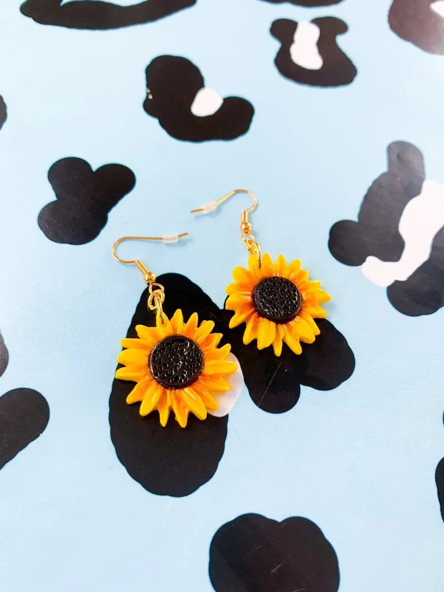 Yellow and Rose Gold Sunflower Dangle Earrings from Sapphire Frills