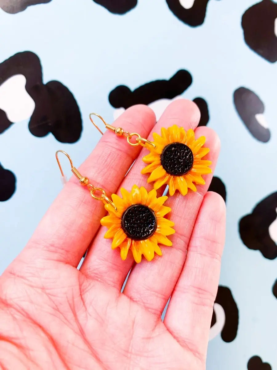 Yellow and Rose Gold Sunflower Dangle Earrings from Sapphire Frills