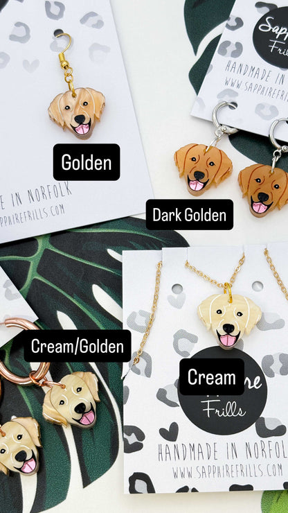 Medium Golden Retriever Dangle Earrings or Necklace – Hypoallergenic Stainless Steel