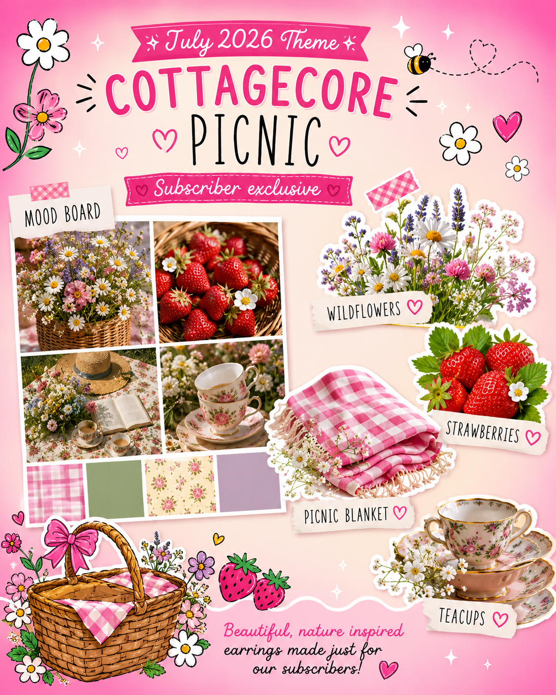 Quarterly Acrylic Earring Subscription Box – Cottagecore Picnic (July 2026)