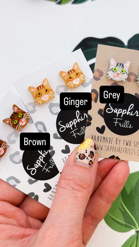 Small Tabby Cat Stud Earrings – Hypoallergenic Stainless Steel