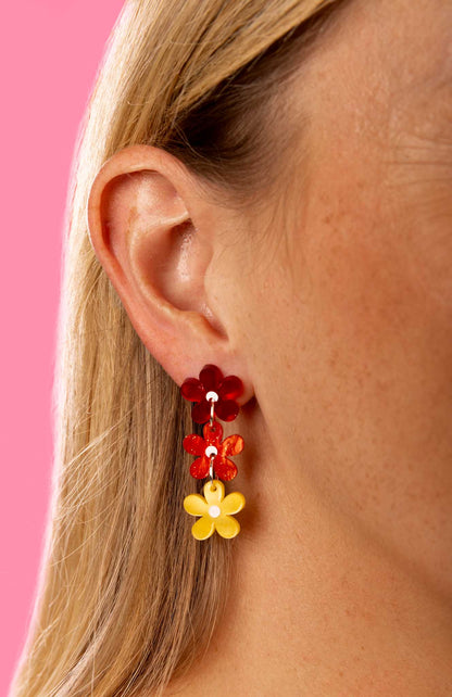 Rainbow Mismatch Flower Trio  Statement Dangle Earrings – Hypoallergenic Stainless Steel