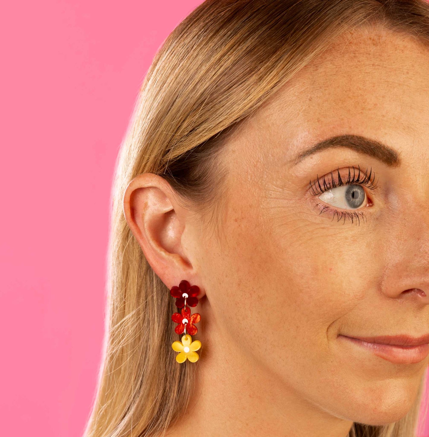 Rainbow Mismatch Flower Trio  Statement Dangle Earrings – Hypoallergenic Stainless Steel
