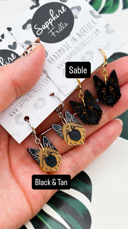 Medium German Shepherd Dangle Earrings or Necklace – Hypoallergenic Stainless Steel