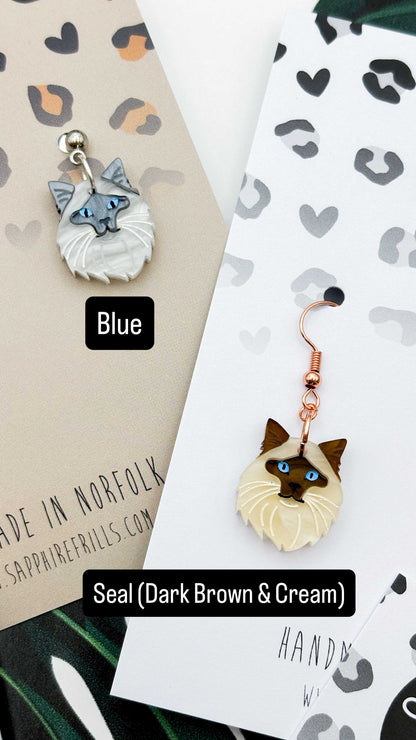 Medium Ragdoll Cat Dangle Earrings or Necklace – Hypoallergenic Stainless Steel