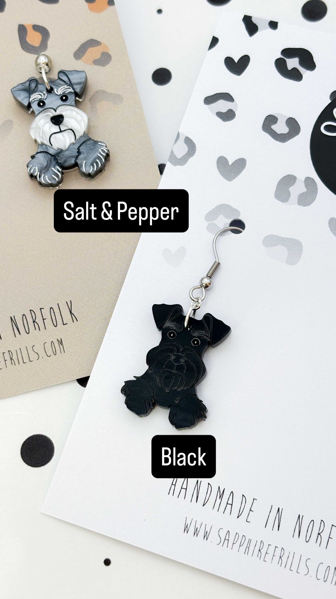 Large Schnauzer Dangle Earrings or Necklace – Hypoallergenic Stainless Steel