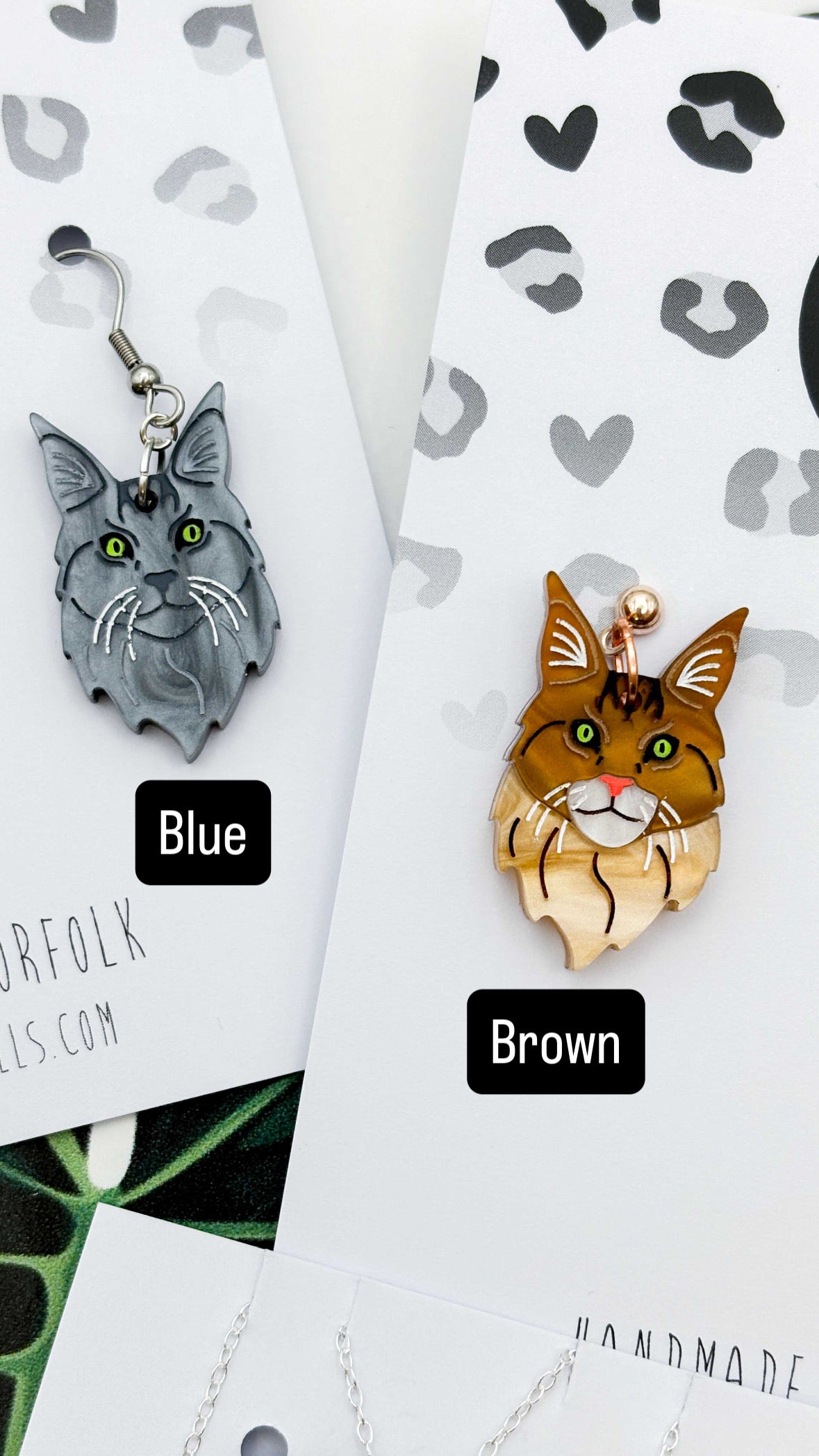 Large Maine Coon Cat Dangle Earrings or Necklace – Hypoallergenic Stainless Steel