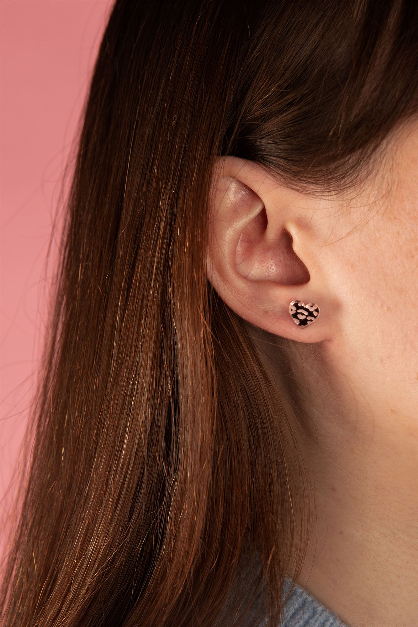 Mini Rose Pink Leopard Print Acrylic Mirror Heart Stud Earrings