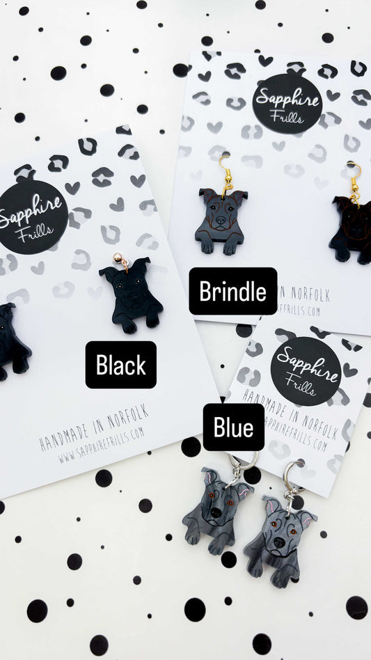Large Staffordshire Bull Terrier Dangle Earrings or Necklace – Hypoallergenic Stainless Steel