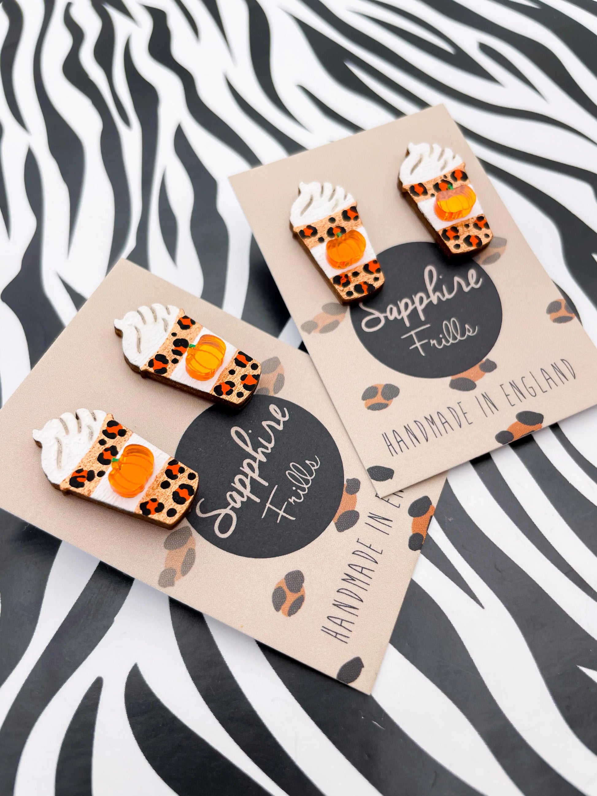 Bronze and Orange Acrylic Mirror Leopard Print Pumpkin Spiced Latte Stud Earrings from Sapphire Frills