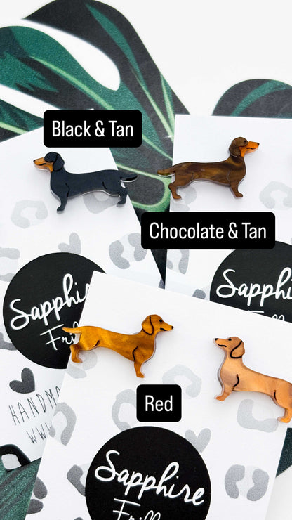 Small Dachshund Sausage Dog Acrylic Stud Earrings – Hypoallergenic Stainless Steel