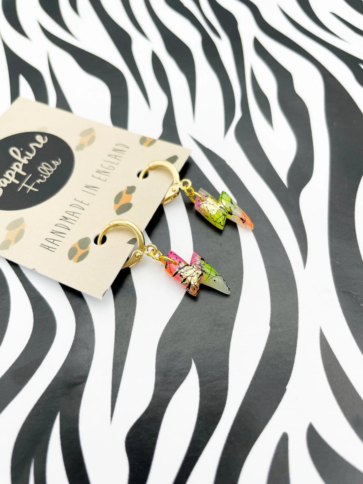 Copy of Mini Green Jungle Leopard Marble Lightning Bolt Stud Earrings from Sapphire Frills