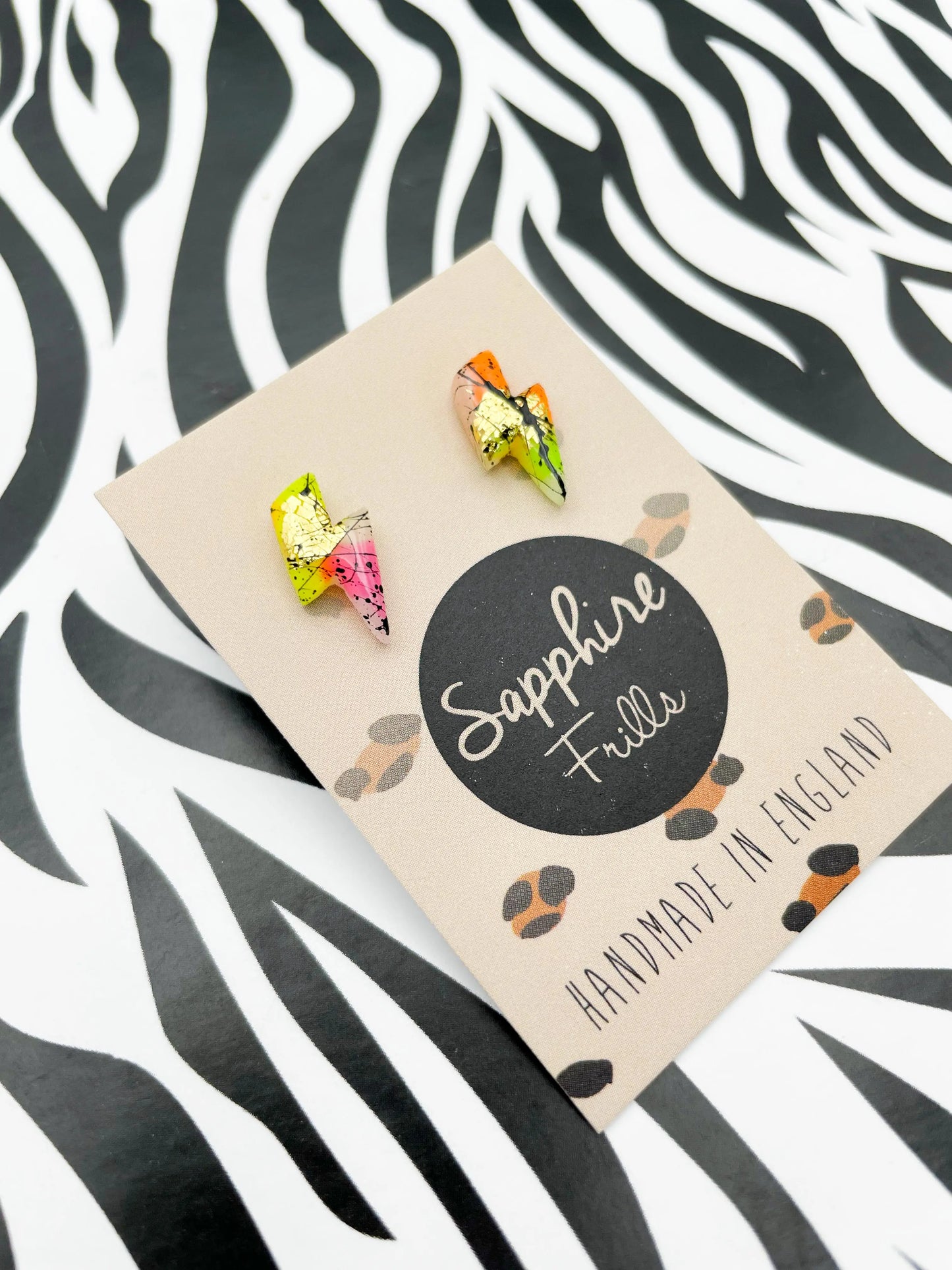 Copy of Mini Green Jungle Leopard Marble Lightning Bolt Stud Earrings from Sapphire Frills
