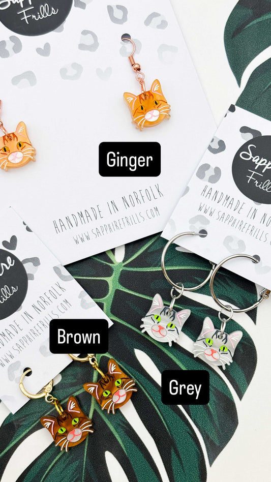 Small Tabby Cat Dangle Earrings or Necklace – Hypoallergenic Stainless Steel