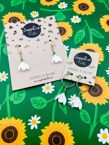 Medium White and Green Glitter Marble Acrylic Snowdrop Dangle Earrings or Necklace – Hypoallergenic Stainless Steel