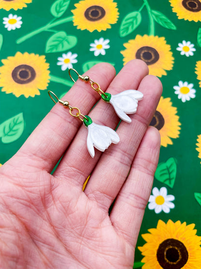 Medium White and Green Glitter Marble Acrylic Snowdrop Dangle Earrings or Necklace – Hypoallergenic Stainless Steel