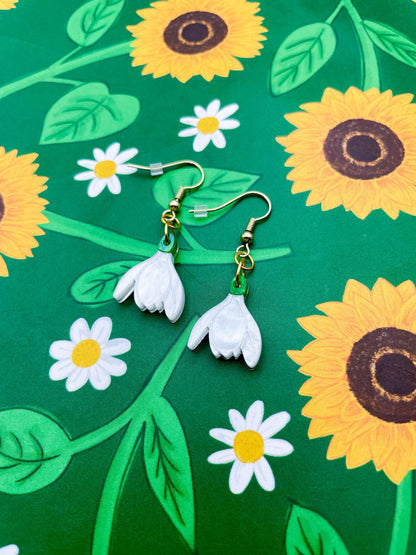 Medium White and Green Glitter Marble Acrylic Snowdrop Dangle Earrings or Necklace – Hypoallergenic Stainless Steel