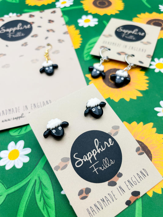 Small Black and White Sheep Head Earrings or Necklace – Hypoallergenic Stainless Steel