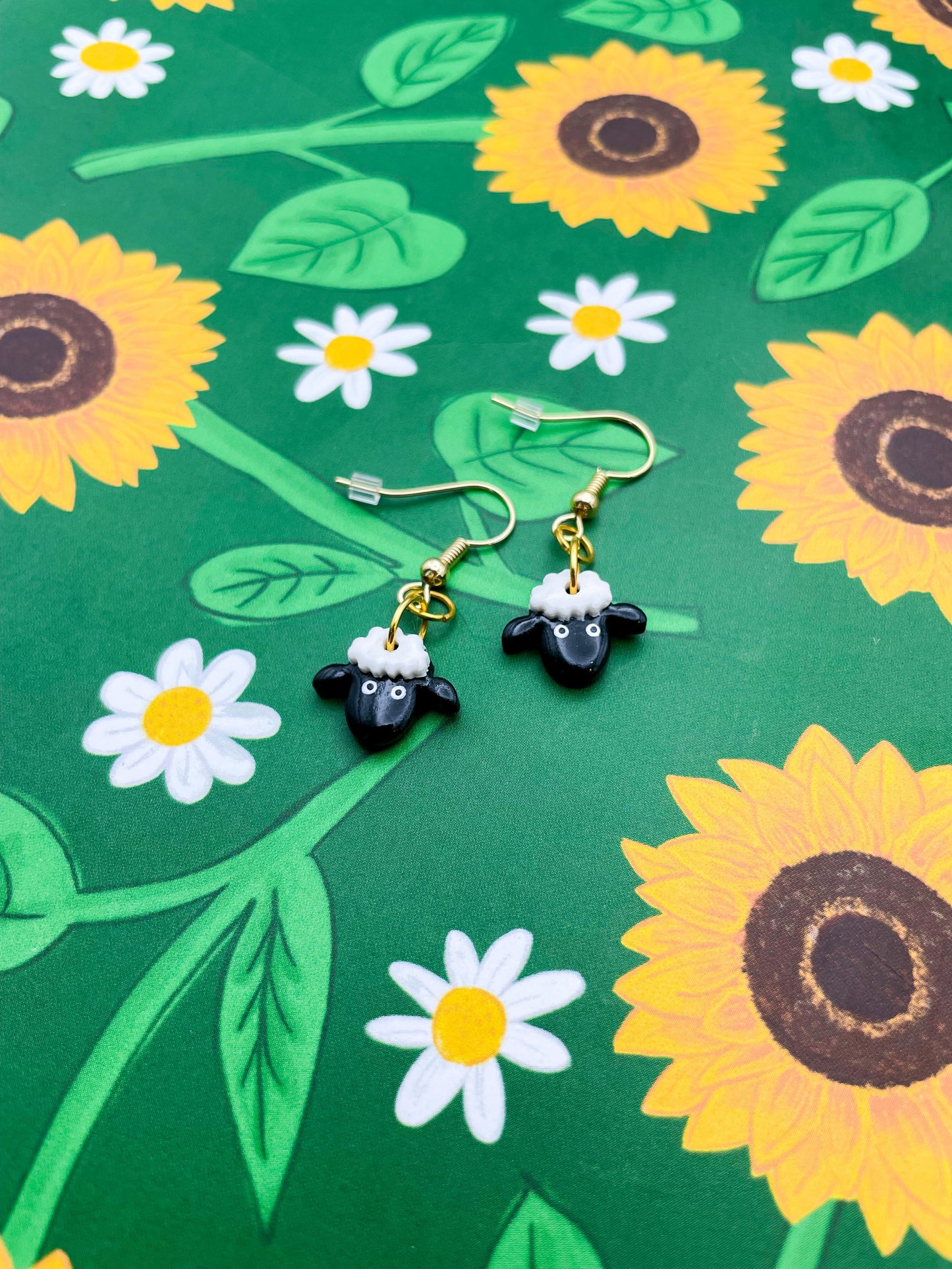 Small Black and White Sheep Head Earrings
