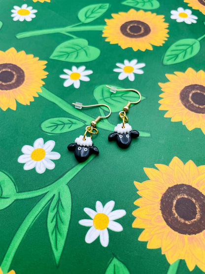 Small Black and White Sheep Head Earrings or Necklace – Hypoallergenic Stainless Steel