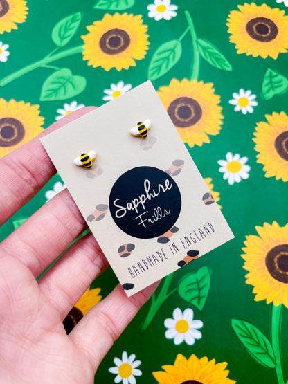 Micro Yellow Bumble Bee Stud or Dangle Earrings – Hypoallergenic Stainless Steel